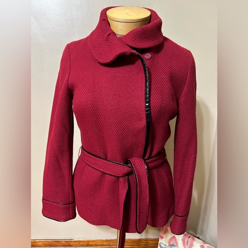 Gerard Darel Designer Blazer Jacket Womens Small Red Wool Blend Button Front 8